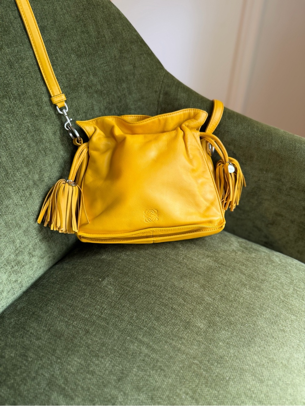 Loewe Yellow Flamenco Shoulder Bag with Tassels